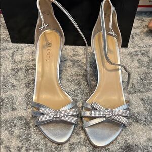 Talbots Silver Heels with Crystal Bow